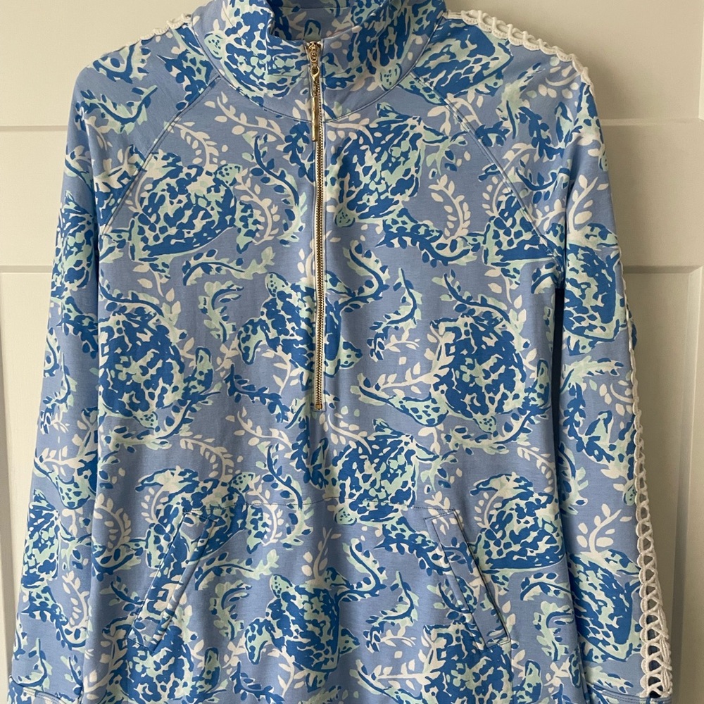 Blue and White Patterned Quarter-Zip Pullover
